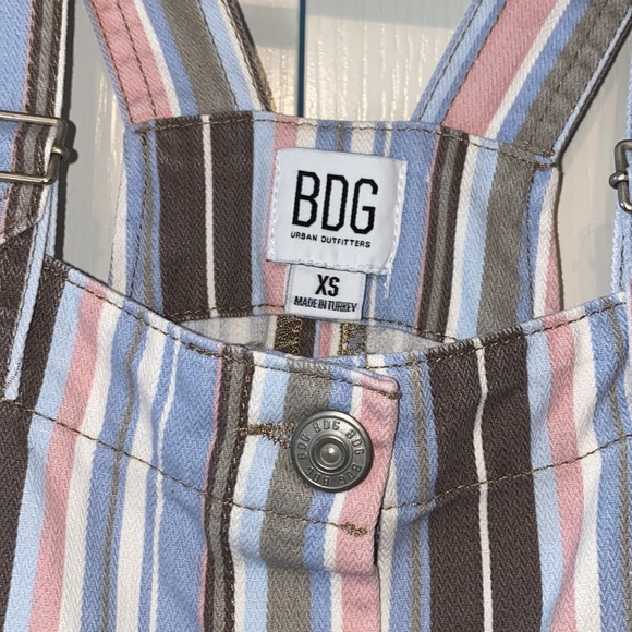 BDG Gray Pastel Striped Button Front Overall Sleeveless Skirtall Casual Dress XS - Picture 3 of 13